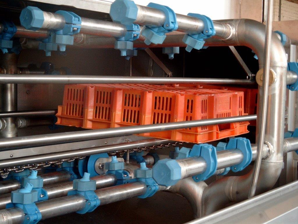 modulair opgebouwde wasinstallaties voor het wassen, desinfecteren, ontstickeren en drogen van alle soorten kratten